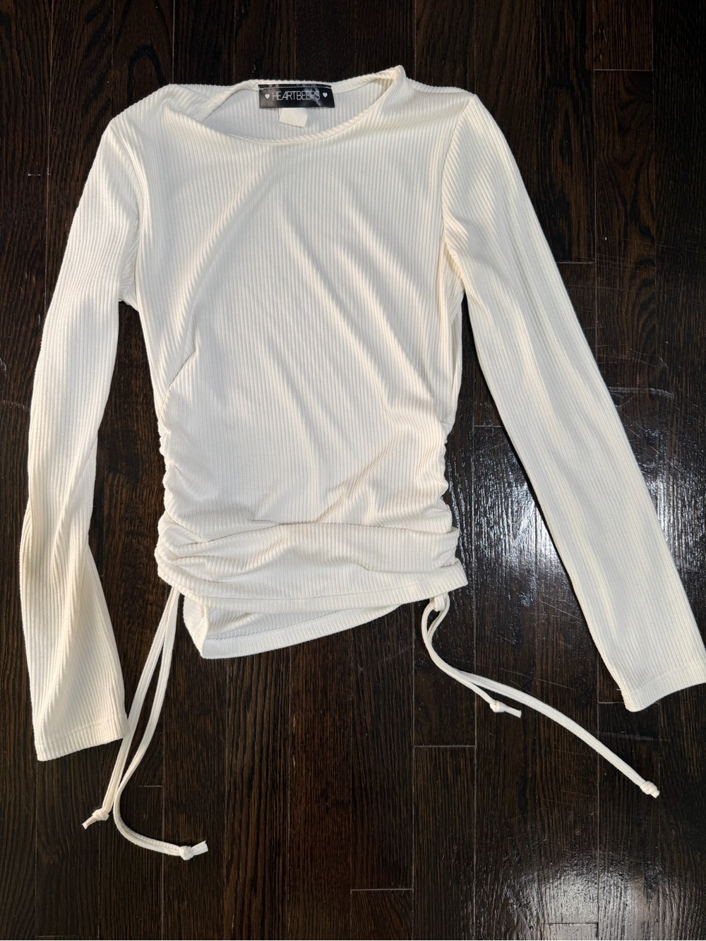 Heartbeeps Cream Ribbed Long-Sleeve Drawstring Top